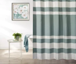 Slate Blue & White Embossed Waffle Striped Shower Curtain