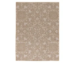 Sandpointe Tan & Ecru Damask Outdoor Area Rug, (5' X 7') -Broyhill Shop 810546500 810546501 810546502 1