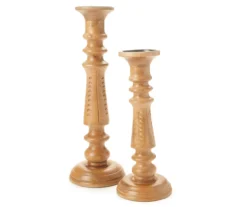 Light Brown Notch-Carved Pillar Candle Holder -Broyhill Shop 810547959 810547960 1