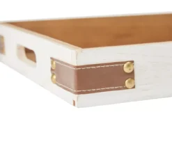 White Decorative Tray With Brown Faux Leather Accents -Broyhill Shop 810552397 2