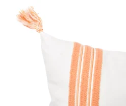 White & Orange Embroidered Stripe Tassel-Accent Throw Pillow -Broyhill Shop 810557804 2