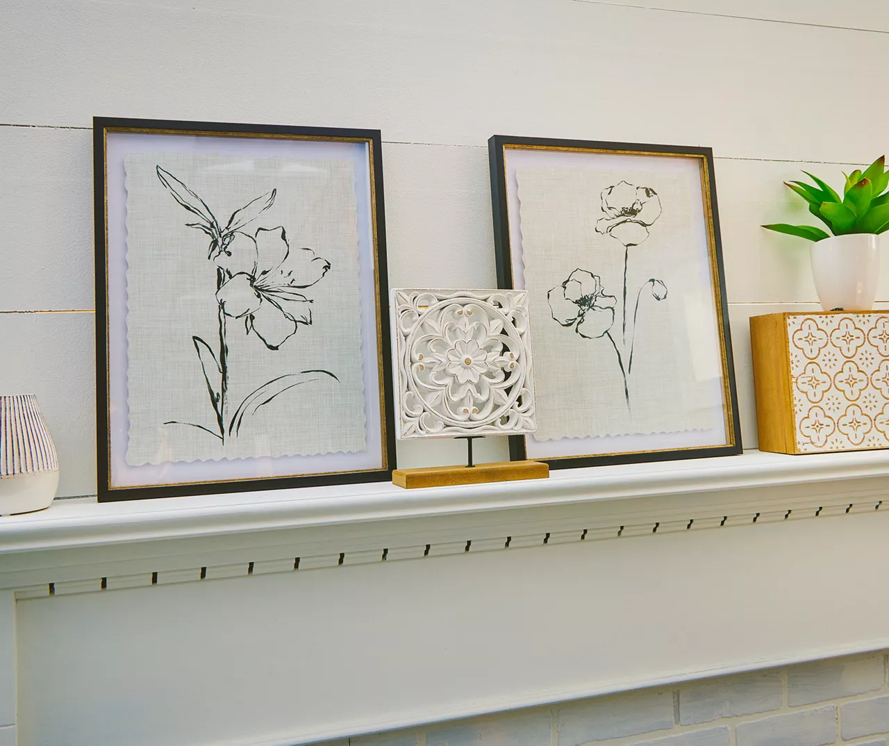 Beige & Black Floral 2 Deckled Edge Framed Print 2 Beige & Black Floral 2 Deckled Edge Framed Print - Image 2