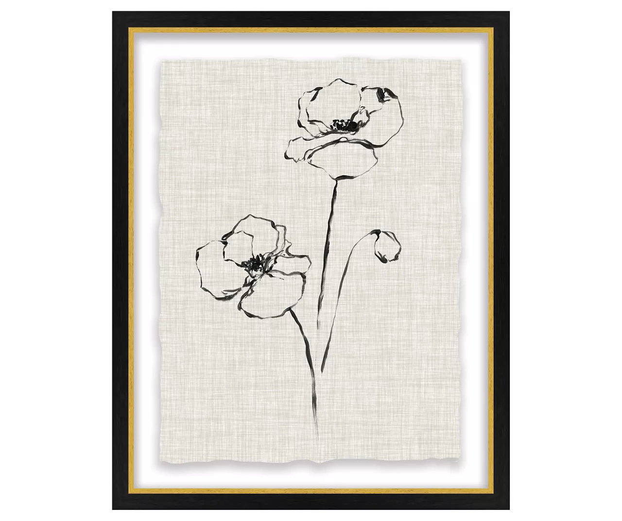 Beige & Black Floral 2 Deckled Edge Framed Print 1 Beige & Black Floral 2 Deckled Edge Framed Print