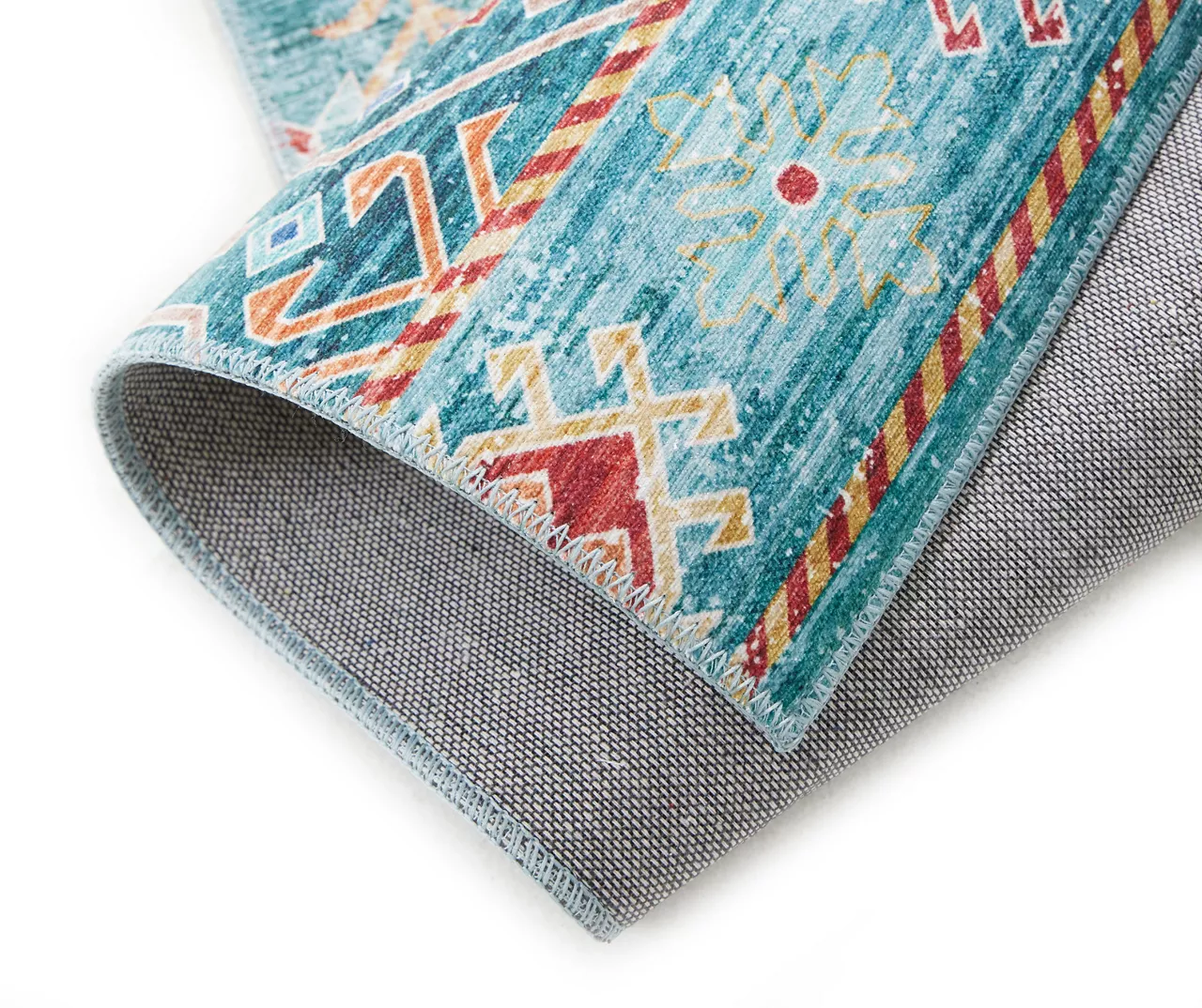 Caden Green & Orange Geometric Floral Runner Rug, (2' X 7') 3 Caden Green & Orange Geometric Floral Runner Rug, (2' X 7') - Image 3