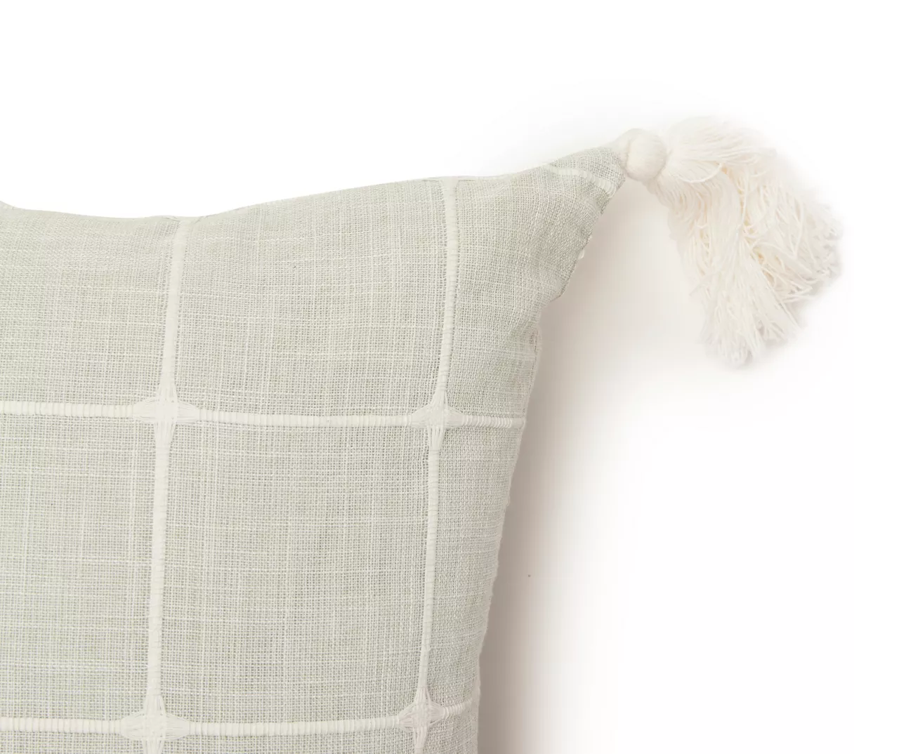 Sage Green & White Windowpane Grid Tassel-Accent Square Throw Pillow 2 Sage Green & White Windowpane Grid Tassel-Accent Square Throw Pillow - Image 2