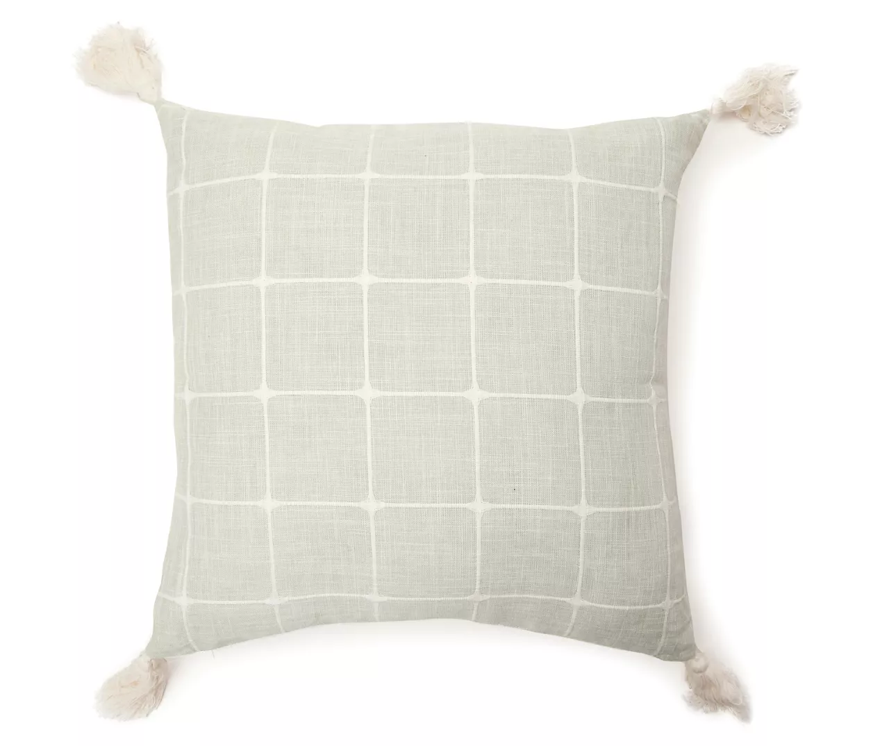 Sage Green & White Windowpane Grid Tassel-Accent Square Throw Pillow 1 Sage Green & White Windowpane Grid Tassel-Accent Square Throw Pillow