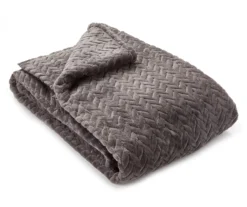 Charcoal Chevron Embossed Velvet Queen Blanket -Broyhill Shop 810573788 810573789 1