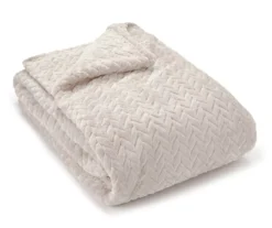Broyhill Whisper White Chevron Embossed Velvet Blanket -Broyhill Shop 810573800 810573798 810617576 1
