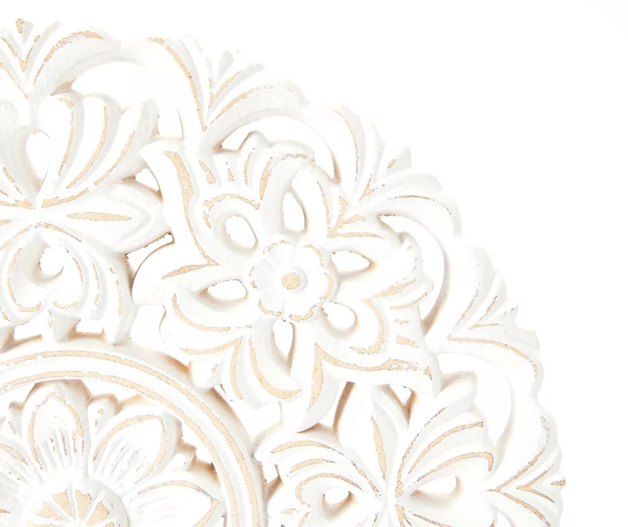 White Floral Cut-Out Carved Circle Tabletop Decor 3 White Floral Cut-Out Carved Circle Tabletop Decor - Image 3