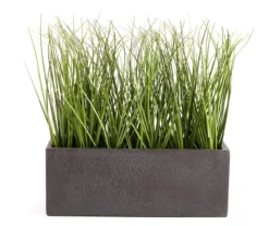 Green Artificial Grass With Dark Gray Rectangle Pot