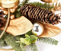 Festive Gathering Gold 4-Tier LED Votive Candle Centerpiece With Pine, Leaves And Berries -Broyhill Shop 810613341 A8 1
