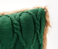 Green Cable-Knit Faux Fur-Trim Throw Pillow -Broyhill Shop 810616930 A8 1