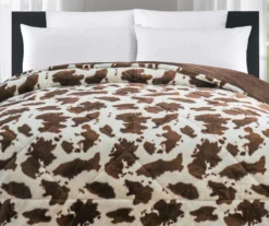 Cream & Brown Cow Print Faux Fur King Comforter -Broyhill Shop 810617566 P 01
