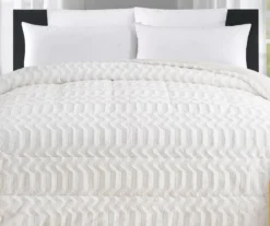 White Chevron Stripe Faux Fur King Comforter -Broyhill Shop 810617570 P 01